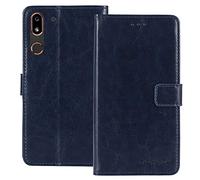 TienJueShi Bleu Fonce Flip Retro Support à Rabat Cuir Housse Coque pour Doro 8080 5.7 inch Étui Cas TPU Silicone Couverture Protecteur Case Portefeuille Cover