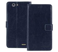 TienJueShi Bleu Fonce Flip Retro Support à Rabat Cuir Housse Coque pour Logicom Le Fit 5 inch Étui Cas Couverture Protecteur Case Portefeuille Cover
