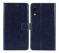 TienJueShi Bleu Fonce Flip Retro Support à Rabat Cuir Housse Coque pour Logicom Le Spark 6.08 inch Étui Cas Couverture Protecteur Case Portefeuille Cover