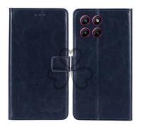TienJueShi Bleu Fonce Flip Retro Support à Rabat Cuir TPU Silicone Housse Coque Étui Cas Couverture Protecteur Case Portefeuille Cover pour Motorola Edge 70 6.67 inch