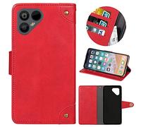 TienJueShi Étui TPU Silicone Couverture Rouge Cuir Housse Coque pour Fairphone 4 6.3 inch 5G Fentes Cartes Rabat Portefeuille Cover Case