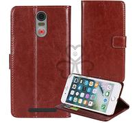 TienJueShi Marron Flip Retro Support à Rabat Cuir Housse Coque pour Amplicomms M50 5 inch Étui Cas Couverture Protecteur Case Portefeuille Cover