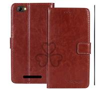 TienJueShi Marron Flip Retro Support à Rabat Cuir Housse Coque pour Logicom Le Connect 5.45 inch Étui Cas Couverture Protecteur Case Portefeuille Cover