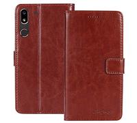 TienJueShi Marron Flip Retro Support à Rabat Cuir TPU Silicone Housse Coque pour Doro 8050 Plus 5.7 inch Étui Cas Couverture Protecteur Case Portefeuille Cover