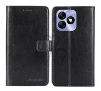 TienJueShi Noir Flip Retro Support à Rabat Cuir Housse Coque Étui Cas Couverture Protecteur Case Portefeuille Cover pour Wiko T40 6.56 inch