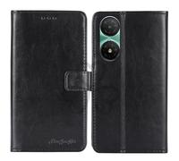 TienJueShi Noir Flip Retro Support à Rabat Cuir Housse Coque Étui Cas Couverture Protecteur Case Portefeuille Cover pour alcatel 3 (2025) 6.52 inch