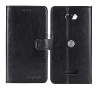 TienJueShi Noir Flip Retro Support à Rabat Cuir Housse Coque pour Crosscall Core Z5 6.08 inch Étui Cas Couverture Protecteur Case Portefeuille Cover