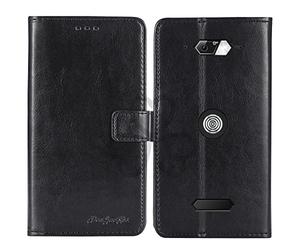 TienJueShi Noir Flip Retro Support à Rabat Cuir Housse Coque pour Crosscall Core Z5 6.08 inch Étui Cas Couverture Protecteur Case Portefeuille Cover