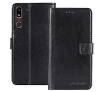 TienJueShi Noir Flip Retro Support à Rabat Cuir Housse Coque pour Doro 8080 5.7 inch Étui Cas TPU Silicone Couverture Protecteur Case Portefeuille Cover