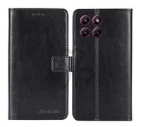 TienJueShi Noir Flip Retro Support à Rabat Cuir TPU Silicone Housse Coque Étui Cas Couverture Protecteur Case Portefeuille Cover pour Motorola Edge 70 6.67 inch
