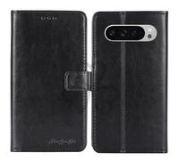 TienJueShi Noir Flip Retro Support à Rabat Cuir TPU Silicone Housse Coque Étui Cas Couverture Protecteur Case Portefeuille Cover pour Google Pixel 9a 6.3 inch