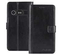 TienJueShi Noir Flip Retro Support à Rabat Cuir TPU Silicone Housse Coque pour Doro 1360 2.4 inch Étui Cas Couverture Protecteur Case Portefeuille Cover