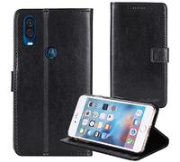 TienJueShi Noir Flip Retro Support à Rabat Cuir TPU Silicone Housse Coque pour Motorola One Vision 6.3 inch Étui Cas Couverture Protecteur Case Portefeuille Cover