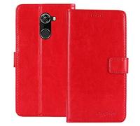 TienJueShi Rouge Flip Premium Retro Business Book Stand Cuir Housse Coque Etui Cas Couverture Protecteur Case Cover Skin pour SFR Altice S70 5.5 inch