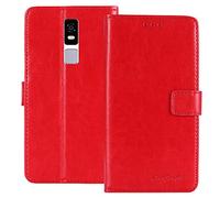 TienJueShi Rouge Flip Premium Retro Business Book Stand Cuir Housse Coque Etui Cas Couverture Protecteur Case Cover Skin pour SFR Altice S61 5.45 inch