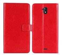 TienJueShi Rouge Flip Premium Retro Business Book Stand Cuir Housse Coque Etui Cas Couverture Protecteur Case Cover Skin pour SFR Altice S41 5 inch