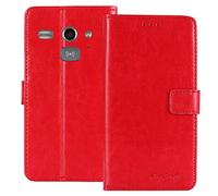 TienJueShi Rouge Flip Premium Retro Business Book Stand Cuir Housse Coque Etui Cas Couverture Protecteur Case Cover Skin pour Doro Liberto 820 Mini 4 inch