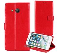 TienJueShi Rouge Flip Premium Retro Business Book Stand Cuir Housse Coque Etui Cas Couverture Protecteur Case Cover Skin pour Optus X Play Alcatel Pixi 4.0