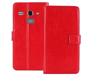 TienJueShi Rouge Flip Premium Retro Business Book Stand Cuir Housse Coque Etui Cas Couverture Protecteur Case Cover Skin pour Doro Liberto 820 Mini 4 inch