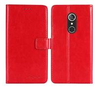 TienJueShi Rouge Flip Premium Retro Business Support à Rabat Cuir Housse Magnétique Téléphone Coque pour Orange Dive 73 5.5 inch Étui Cas Couverture Protecteur TPU Silicone Gel Portefeuille Cover