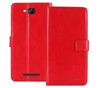 TienJueShi Rouge Flip Premium Retro Business Support à Rabat Cuir Housse Magnétique Téléphone Coque pour Logicom Le Hola 5 inch Étui Cas Couverture Protecteur TPU Silicone Gel Portefeuille Cover