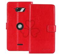 TienJueShi Rouge Flip Retro Support à Rabat Cuir Housse Coque pour Crosscall Core-M4 M4 GO 5 inch Étui Cas Couverture Protecteur Case Portefeuille Cover
