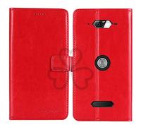 TienJueShi Rouge Flip Retro Support à Rabat Cuir Housse Coque pour Crosscall Core Z5 6.08 inch Étui Cas Couverture Protecteur Case Portefeuille Cover