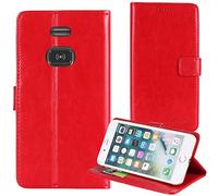 TienJueShi Rouge Flip Retro Support à Rabat Cuir Housse Coque pour Doro PhoneEasy 508 Étui Cas Couverture Protecteur Case Portefeuille Cover