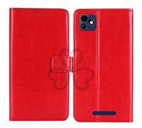 TienJueShi Rouge Flip Retro Support à Rabat Cuir Housse Coque pour Logicom Le Omega 5.45 inch Étui Cas Couverture Protecteur Case Portefeuille Cover