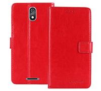 TienJueShi Rouge Flip Retro Support à Rabat Cuir Housse Coque pour Orange Neva Start 4.95 inch Étui Cas Couverture Protecteur Case Portefeuille Cover