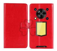 TienJueShi Rouge Flip Retro Support à Rabat Cuir TPU Silicone Housse Coque Étui Cas Couverture Protecteur Case Portefeuille Cover pour Oukitel WP56 5G 6.8 inch