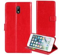 TienJueShi Rouge Flip Retro Support à Rabat Cuir TPU Silicone Housse Coque pour Caterpillar Cat S42 H+ 5.5 inch Étui Cas Couverture Protecteur Case Portefeuille Cover