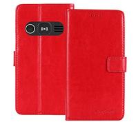 TienJueShi Rouge Flip Retro Support à Rabat Cuir TPU Silicone Housse Coque pour Doro 1360 2.4 inch Étui Cas Couverture Protecteur Case Portefeuille Cover