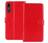 TienJueShi Rouge Flip Retro Support à Rabat Cuir TPU Silicone Housse Coque pour Doro 8062 5.7 inch Étui Cas Couverture Protecteur Case Portefeuille Cover