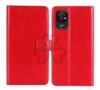 TienJueShi Rouge Flip Retro Support à Rabat Cuir TPU Silicone Housse Coque pour Doro 8220 6.1 inch Étui Cas Couverture Protecteur Case Portefeuille Cover