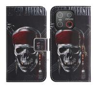 TienJueShi Skull Support à Rabat Coque Étui Couverture Protecteur Housse Case Portefeuille Cover Cas Cuir Emporia Smart.7 5.45 inch