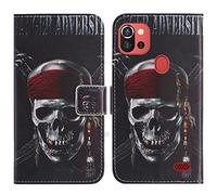 TienJueShi Skull Support à Rabat Coque Étui Couverture Protecteur Housse pour Danew konnect 556 5.5 inch Case Portefeuille Cover Cas Cuir