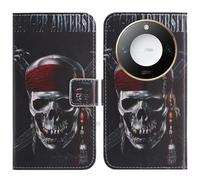 TienJueShi Skull Support à Rabat Coque Étui TPU Silicone Couverture Protecteur Housse Case Portefeuille Cover Cuir pour Honor X9c Smart 5G 6.8 inch