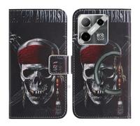 TienJueShi Skull Support à Rabat Coque Étui TPU Silicone Couverture Protecteur Housse Case Portefeuille Cover Cuir pour Doogee Blade GT Pro 6.72 inch