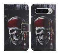 TienJueShi Skull Support à Rabat Coque Étui TPU Silicone Couverture Protecteur Housse Case Portefeuille Cover Cuir pour Google Pixel 10 6.3 inch