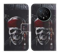TienJueShi Skull Support à Rabat Coque Étui TPU Silicone Couverture Protecteur Housse Case Portefeuille Cover Cuir pour Honor Magic 8 6.58 inch