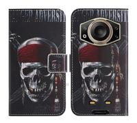 TienJueShi Skull Support à Rabat Coque Étui TPU Silicone Couverture Protecteur Housse Case Portefeuille Cover Cuir pour DOOGEE Fire 7 Ultra 6.6 inch