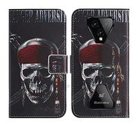 TienJueShi Skull Support à Rabat Coque Étui TPU Silicone Couverture Protecteur Housse pour Blackview bL5000 6.36 inch Case Portefeuille Cover Cuir