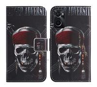 TienJueShi Skull Support à Rabat Coque Étui TPU Silicone Couverture Protecteur Housse pour Oppo A36 6.56 inch Case Portefeuille Cover Cuir