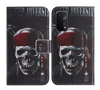 TienJueShi Skull Support à Rabat Coque Étui TPU Silicone Couverture Protecteur Housse pour Oppo A74 5G 6.5 inch Case Portefeuille Cover Cuir