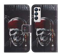 TienJueShi Skull Support à Rabat Coque Étui TPU Silicone Couverture Protecteur Housse pour Oppo Find X3 Neo X3 Lite 6.55 inch Case Portefeuille Cover Cuir