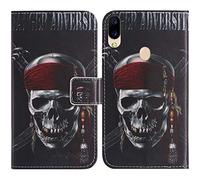 TienJueShi Skull Support à Rabat Coque Étui TPU Silicone Couverture Protecteur Housse pour Samsung Galaxy A20e 5.8 inch Case Portefeuille Cover Cuir