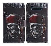 TienJueShi Skull Support à Rabat Coque Étui TPU Silicone Couverture Protecteur Housse pour Samsung Galaxy S10 5G 6.7 inch Case Portefeuille Cover Cuir