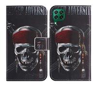 TienJueShi Skull Support à Rabat Coque Étui TPU Silicone Couverture Protecteur Housse pour Samsung Galaxy A12 6.5 inch Case Portefeuille Cover Cuir