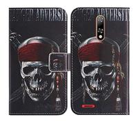TienJueShi Skull Support à Rabat Coque Étui TPU Silicone Couverture Protecteur Housse pour SFR Altice S43 6.22 inch Case Portefeuille Cover Cas Cuir
